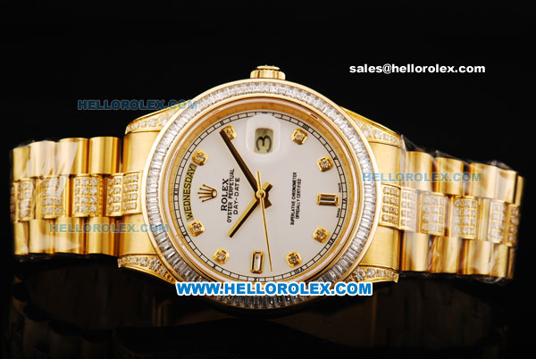 Rolex Day Date II Automatic Movement Full Gold with Diamond Bezel - Diamond Markers and White Dial - Click Image to Close